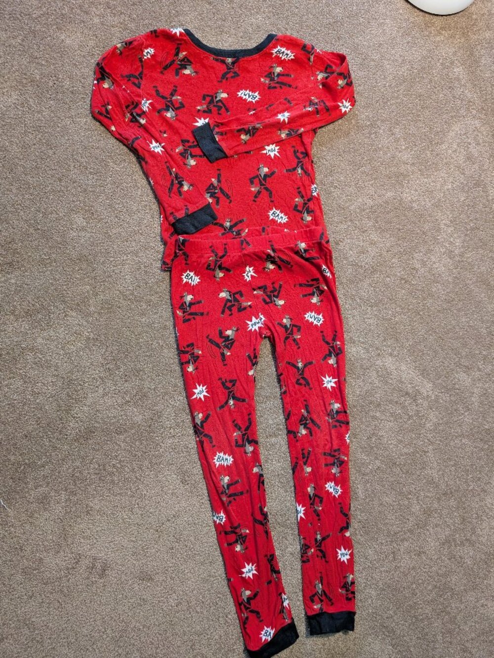 100% cotton pajama set long sleeve pants ninja red black size 7